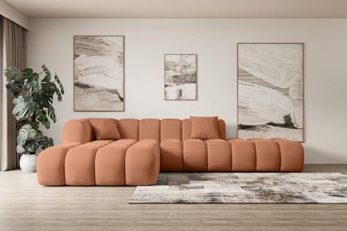 ALTDECOR Ecksofa in L-Form Corner Sofa Bett Eckcouch Couch Wohnlandschaft Cauchsofa Olea-L2-309x190x70 cm Apricot