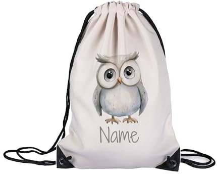 GRAZDesign Personalisierter Turnbeutel für Kinder - Eulenmotiv, Stofftasche für Kindergarten, individueller Name