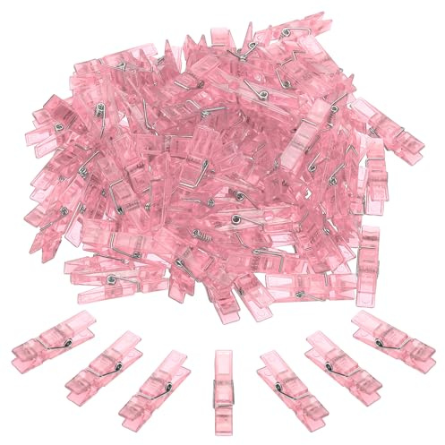 PATIKIL 100Pcs Pinces à Linge colorées 1,4 pour Photos Rose Transparent | mini Pinces à linge en plastique coloré, à forte adhérence, accrochage de vêtements, décorations artisanales