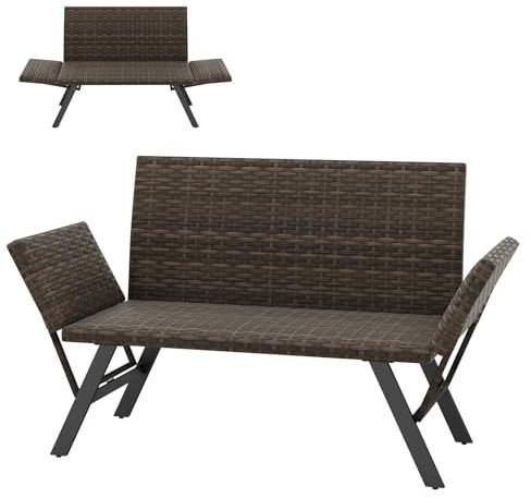 GIANTEX Rattan Gartensofa Gartenbank mit Liegefunktion, Outdoor Liegesofa mit klappbaren Seitenlehnen, Sitzbank Balkonbank mit schnelltrocknender Schaumstoffpolsterung, Balkonmöbel Balkonliege Bank