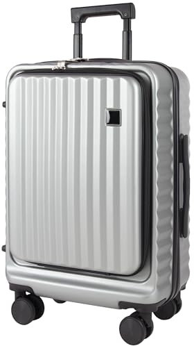 noorsk Trolleykoffer Handgepäck - Hartschalenkoffer mit 4 Rollen, TSA-Schloss und Teleskopgriff - Hardcase Reisekoffer aus Kunststoff - 40 Liter - Silber