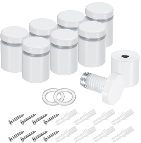 sourcing map 8Pcs Sign Standoff Screws, 3/4 x 1 Stainless Steel Wall Standoff Mount Hardware Advertising Glass Nail for Glass Acrylic Panel Picture Frame, White