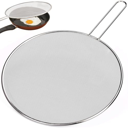 HATANSE 33cm Paraschizzi Padella in Acciaio Inox Paraschizzi Cucina con Manico Lungo Paraspruzzi Antigrasso per Molte Padelle