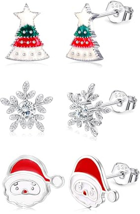 3 Paar Weihnachtsohrringe Silber 925 Ohrringe Schneeflocke Weihnachtsmann Weihnachtsbaum Ohrringe Weihnachten 925 Silber Ohrstecker Weihnachten Christmas Earrings