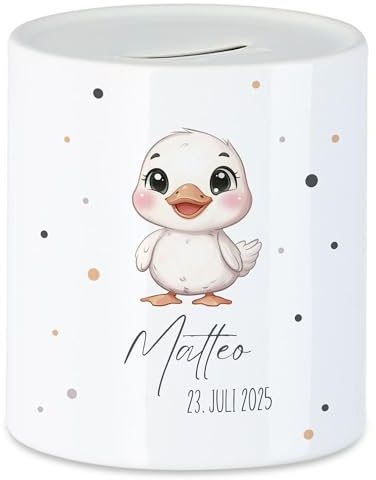 Spardose Kinder mit Namen Personalisiert, Tiermotiv Elefant Geschenk für Mädchen & Junge Geburtstag, Weihnachten, Geburt und Taufe - Sparschwein Geldgeschenk und Wunscherfüller