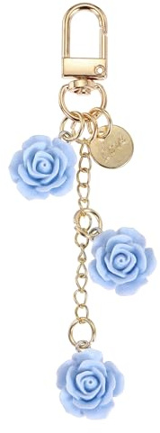 sourcing map Flower Charm Keychain, Cute Resin Rose Pendant Keychains Tassel Chain Keyring with Jewelry Box for Women