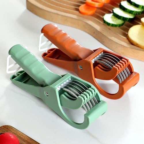 2X Gemüseschneider Manuell, Multifunktionales Schneidewerkzeug, Eierschneider Wiederverwendbares, Küchenhelfer Edelstahl, Für Küche Haus Camping Outdoor