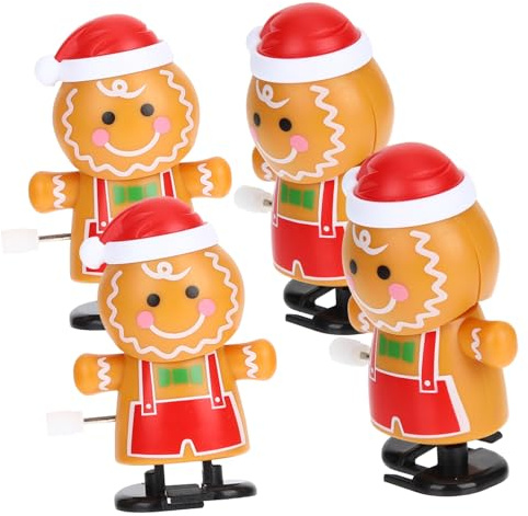 GARIOUANS 4 Stück -keksmännchen- Weihnachtsspielzeug Zum Aufziehen Springendes Aufziehen Lustig Klein Weihnachts-Cartoon- Dekorate Lebkuchen Mann Plastik