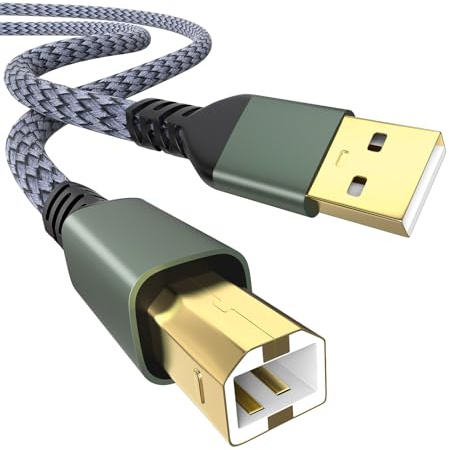 Yaekea Cavo USB A a USB 2.0 B per stampante HP Epson Canon Brother Dell Lexmark Xerox Samsung Oki USB Midi Cable per scanner/tastiera MIDI/pianoforte digitale/DAC grigio intrecciato cavo USB - 0,9 m