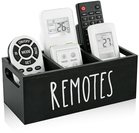 ZYETGH Remote Control Holder with 3 Compartments, Wood Remote Caddy TV Remotes Holder Large Remotes Organizer TV Controller Organiser for Office School Black