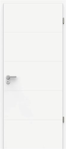 Exklusive Wohnraumtür CAVA mit hochwertiger Durat®-Oberfläche - Komplettpaket (inkl. Zarge + Griff) - Weiß - Streifen Design - Röhrenspan - Höhe 1985 mm (885 x 2005 mm - Maulweite 160 mm, DIN-Links)