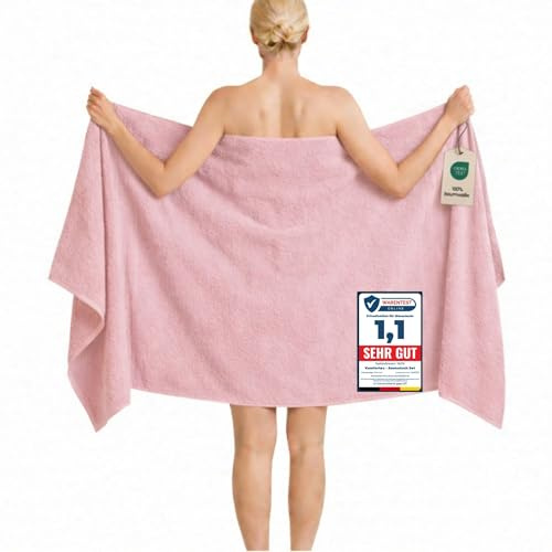 Komfortec Badetuch 100x200 cm aus 100% Baumwolle | XXL Saunatuch, Großes Duschtuch, Weich & Saugstark, Rosa