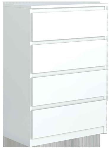 Masseno Kommode NUDO 70 cm Sideboard mit 4 Schubladen und Türen für Wohnzimmer Schlafzimmer Modern 70x39x102 cm Weiß/Weiß