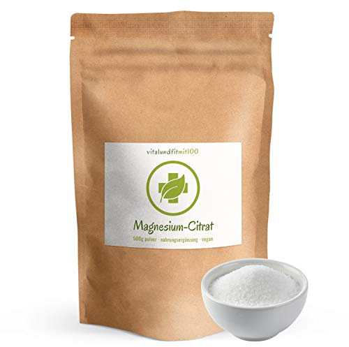 vitalundfitmit100 Magnesium-Citrat Pulver 500 g – hoch bioverfügbar, vegan
