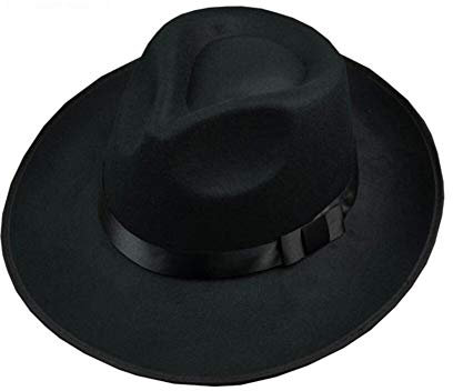 erioctry Unisex-Kappe, klassisch, Schwarze Wollmischung, Fedora-Hut, Flache Krempe, Derby-Kappe, 1 Stück