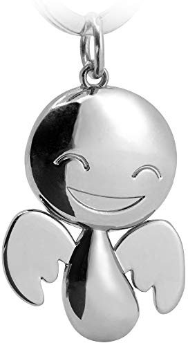 FABACH Schutzengel Schlüsselanhänger Happy - Niedlicher Engel Anhänger,Unisex, aus Metall in glänzendem Silber - Geschenk Glücksbringer Auto Führerschein - Fahr vorsichtig