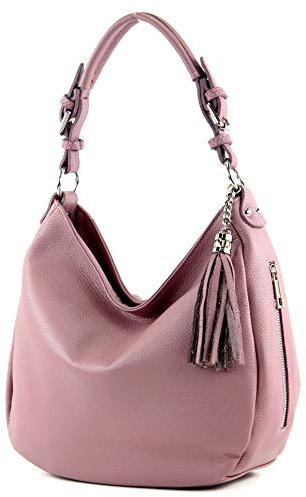 modamoda de T200 Damen Leder Schultertasche Henkeltasche handmade in Italy, Farbe:Altrosa