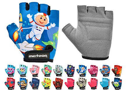 meteor Gants de Vélo Enfant Demi-Doigts Antidérapants Respirants Antichoc, Réglables pour Garçons et Filles, VTT, Cyclisme, Trottinette, Mitaines de Sport Été