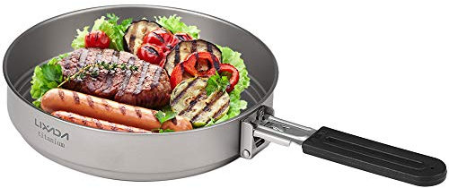 Lixada Titanium Bratpfanne Ultraleichte Verbesserte Version Bratpfanne mit Klappgriff aus reinem Titan für Kochen im Freien Camping Wandern Rucksack 1400 ml Kapazität,7,7 x 1,7 Zoll-Ultralight 169g