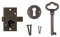 Small Antique Brass Flush Mount Cabinet Door Lock with Key - 1 Wide x 1 3/4 High - Vintage Lock and Key for Furniture Doors and Drawers | UA-030-LAB