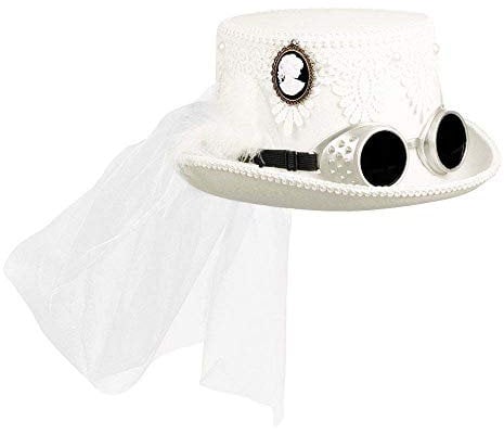 Boland 54563 - Hut Marrypunk, mit Brille und Schleier, Weiß, Steampunk, Braut, Hochzeit, Mottoparty, Karneval