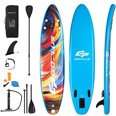 RELAX4LIFE 320/335 x 76 x 15cm SUP Board Set, Aufblasbares Stand Up Paddling Board, Paddelboard mit Sicherheitsleine & Paddel & Pumpe & Rucksack & Reparaturset & 3 Finnen, für Anfänger& Profis, Blau