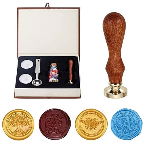 DARENYI Wax Seal Stamp Kit, Vintage Adhesive Wax Seal Stamp Set with Stick Spoon Candle Gift Box Set for Cards Envelopes, Invitations, Wine Packages