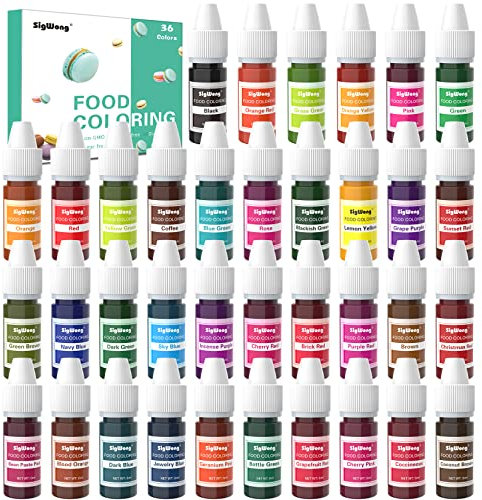 Lebensmittelfarbe Flüssige - 36 Farben Hochkonzentriert Lebensmittelfarbe für Backen, Kekse, Fondant, Macaron,DIY Seifen, Kunsthandwerk Einfärben - 6 ml Flaschen