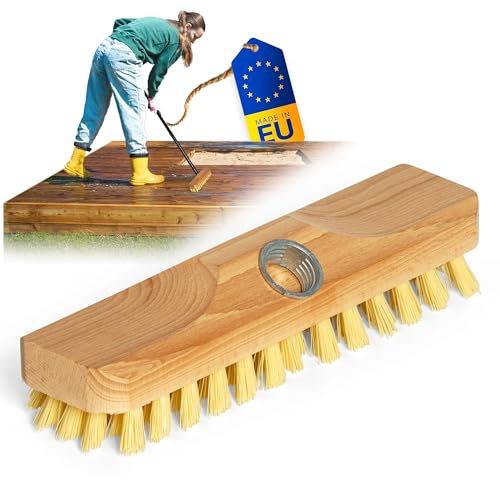 Novaliv Brosse à Récurer en Bois Avec Poils | Essuie-Glace Avec Filetage | PPN | de Sol | Sans Manche | Idéal pour Nettoyer Balcon, Terrasse, Jardin, Intérieur