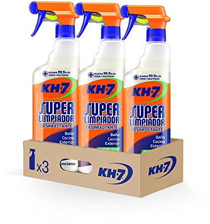 KH-7 - Superlimpiador Desinfectante, Máxima Potencia Para La Limpieza De Toda Tu Casa: Baño, Cocina Y Exterior - Pulverizador 650ml, 3 Unidades, 1.950ml