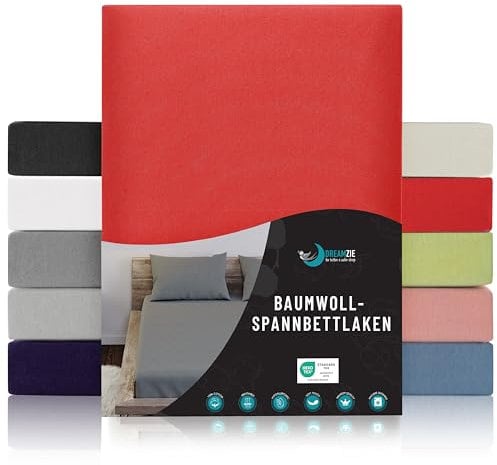 Dreamzie - Spannbettlaken 90x190/200cm - Baumwolle Oeko Tex Zertifiziert - Rot - 100% Jersey Spannbetttuch 90x190/200