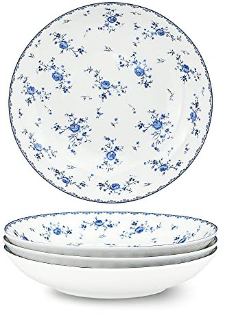 fanquare 20cm Porzellan Salatteller 4er Set, Königlich Vintage Dessertteller, Frühling Blumen Pastateller, Keramik Salatschüssel