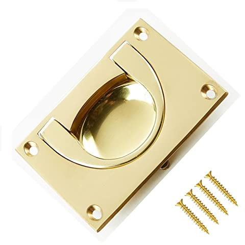 TERF® Traditional Vintage Polished Brass Flush Drop Pull Handle 90mm Face Fix Handle Including Fixing Screw for Use Window Cupboard Cabinet Wardrobe Door Gate - Pack of 1