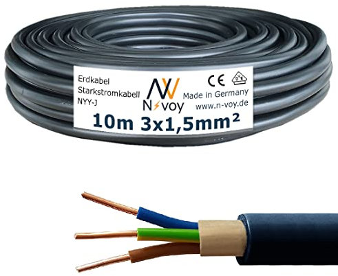 NYY-J 3x1,5 mm² 10m Erdkabel Starkstromkabel in Beton Erdreich nach DIN VDE 0276 M40