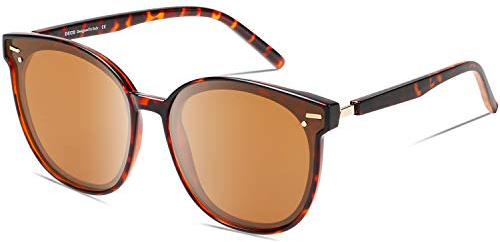 DUCO Damen Sonnenbrille mit UV400 Schutz Polarisiert Vintage Großer Übergroß Sonnenbrillen Für Frauen Retro Runde Sonnenbrillen W017 (Tortoise)