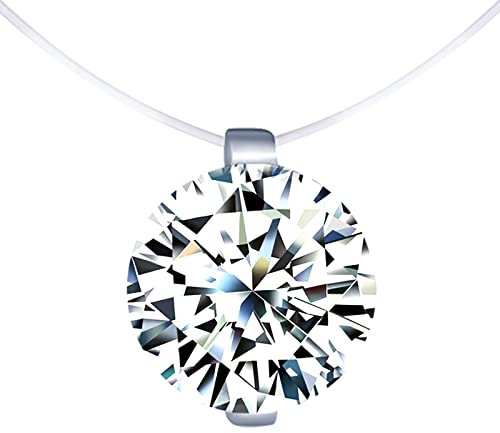 MICGIGI Damen 925 Sterling Silber Anhänger Halskette 8mm Zirkonia Anhänger Halskette Transparente Nylonkette Choker
