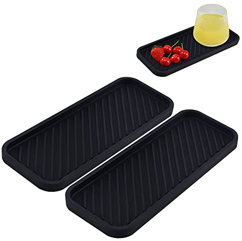 2 PCS Silicone Sink Tray Organiser, Sink Drying Mat for Kitchen, Bathroom, Counter (Black, Size 1)