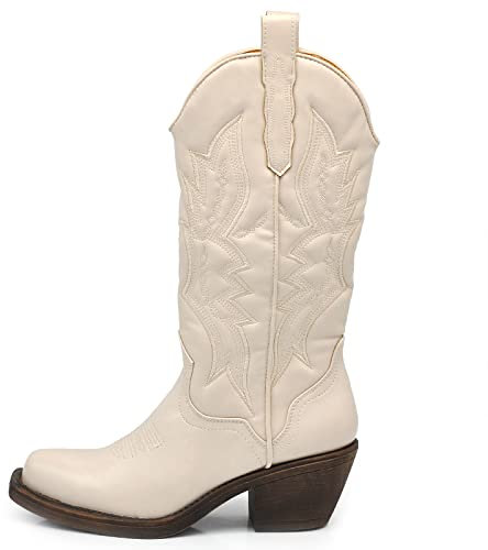 IF Fashion Cowboy Western Scarpe da Donna Stivali Stivaletti Punta Quadrata Camperos Texani Etnici 886 Beige N.37