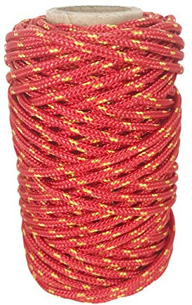 Cordón de Poliéster 3mm * 25m. Fabricado en España. para Manualidades, Aire Libre, Exteriores, Jardín y Bricolaje. Rojo con Amarillo