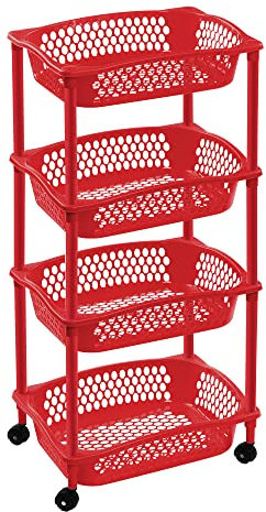 ForenTex Carrito de cocina perfecto para cualquier espacio de almacenamiento en el hogar o el trabajo. (ROJO 4 Cestas)