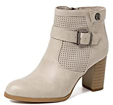 QUEEN HELENA Tronchetti Traforati Stivaletti Bassi con Zip Laterale Scarpe con Tacco Donna X28-104 Beige 36