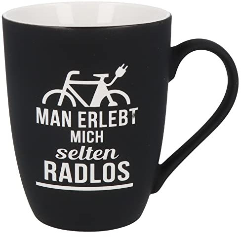 Spruchreif | SOFT-TOUCH-Tasse Radlos mit beidseitiger Gravur | Lustiges Geschenk E-Bike Fahrer | 350 ml |Hochwertige Tasse mit weicher Oberfläche