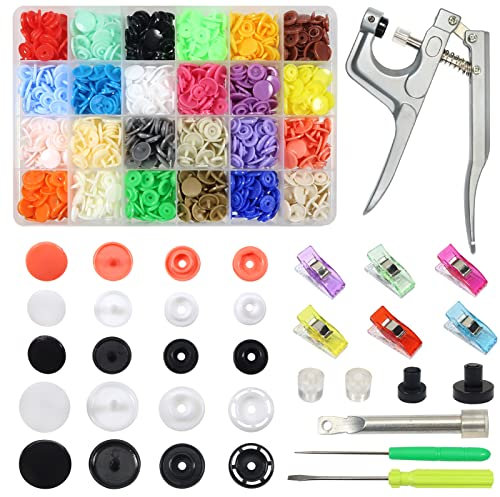 TOAOB T3 T5 T8 Snap Kunststoff Druckknöpfe Nähfrei 420 Set 24 Farben mit Zange für alle Arten DIY Kleidung Basteln Accessoires
