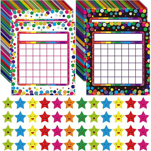 66er-Pack Klassenzimmer-Incentive-Diagramm, 2 Konfetti-Designs mit 2024-Sternen-Aufklebern für Klassenzimmer-Schüler-Lehrer-Familie mit Belohnungen für positives Verhalten (Konfetti-Thema)