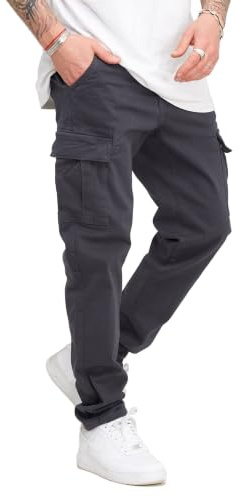 behype. Herren Cargohose Jeans-Hose mit Cargo-Taschen Stretch Männer Regular-Fit