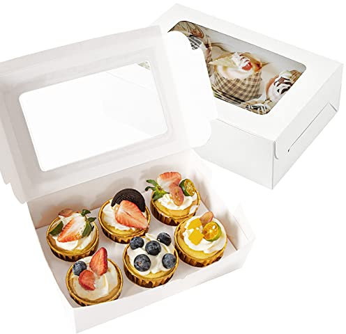 15 StüCk WeißEr Cupcake Box,6 LöCher,Cupcake Muffin Box Mit Transparentem Sichtfenster Und Aufklebern,Herausnehmbaren EinsäTzen,FüR Kuchen,Backen,Weihnachten,Halloween,Geburtstag Und Hochzeitsfeiern