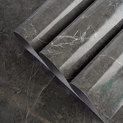 TOTIO Dark Grey Marble Wallpaper Gray Granite Look Sticky Back Plastic 16x354inch Shiny Thicken Countertop Contact Paper Waterproof Oil Proof Self Adhesive Furniture Stickers DIY Vinyl Decorative Film