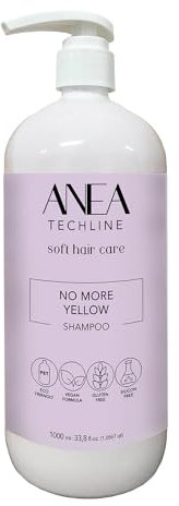 Anea Techline | Champú NO YELLOW, Anti Relefjos Amarillos, Matizador. Cabellos rubios, blancos, decolorados y aclarados, Vegano, Sin Siliconas (1000 ml)