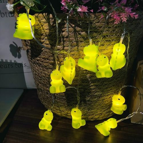 Riaxuebiy 3 Meter 20LEDs Dinosaurier Lichterketten Dinosaurier Nachtlicht Batterie und USB Betriebenes Dino Deko Lampe für Kindergeburtstag Kinderzimmer Party Camping (Grün Dinosaurier)