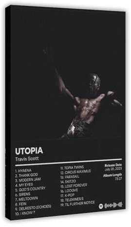 BSapp Travis Scott 'Utopia' Album Cover Poster 4 Leinwand Poster Wandkunst Dekor Druck Bild Gemälde für Wohnzimmer Schlafzimmer Dekoration 20 x 30 cm